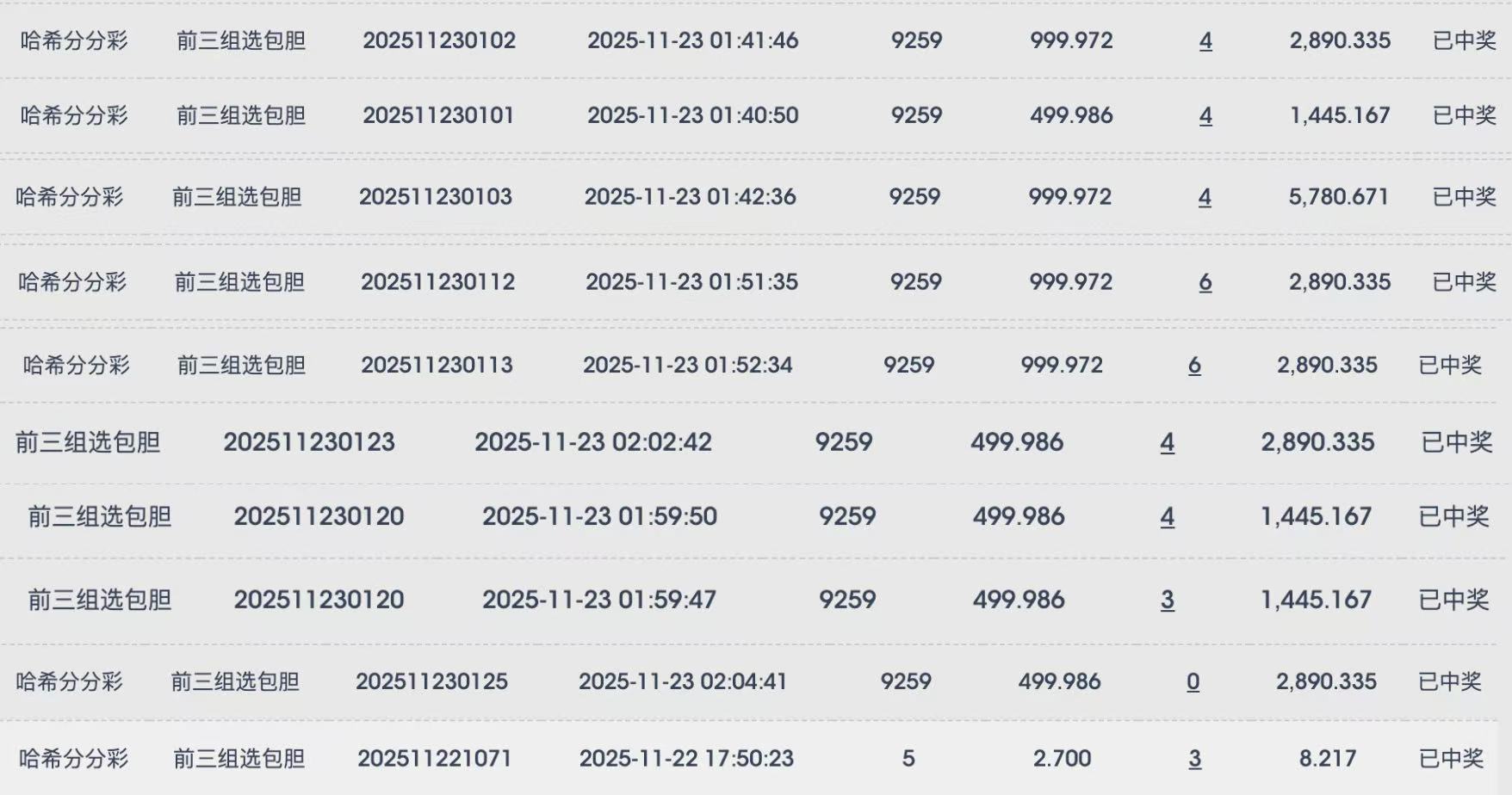 哈希分分预测系统 - 前后二页面截图